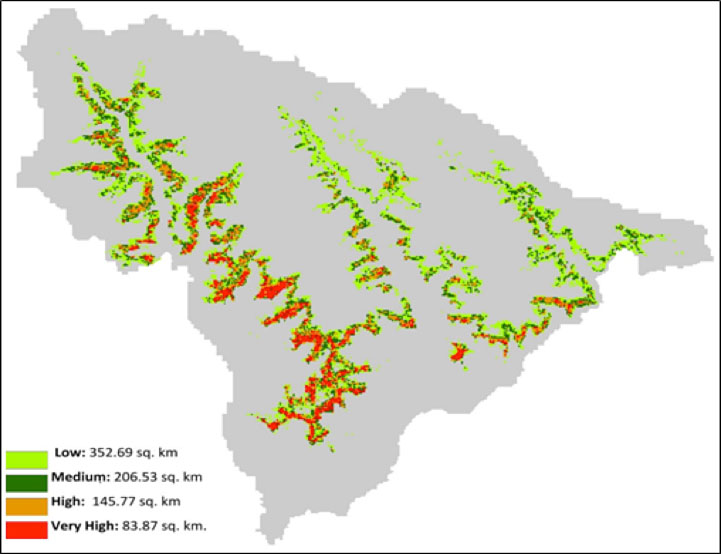 Map of predicting suitable caterpillar fungus area very high to low